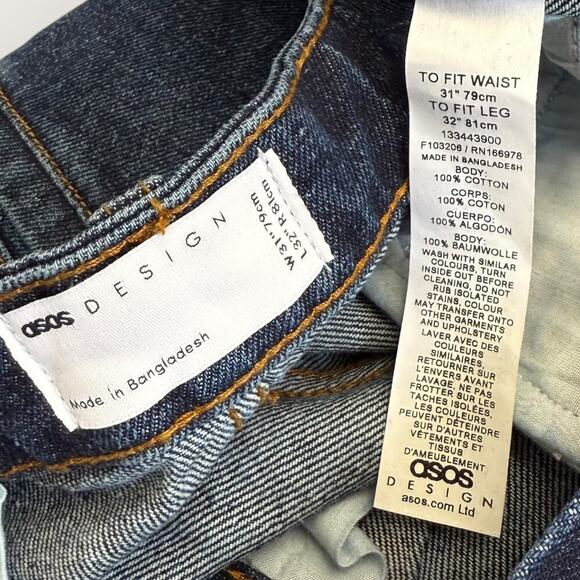 ASOS Design Double Pleats Tapered Leg Dark Blue Washed Jeans Men Size W31 - Picture 13 of 13